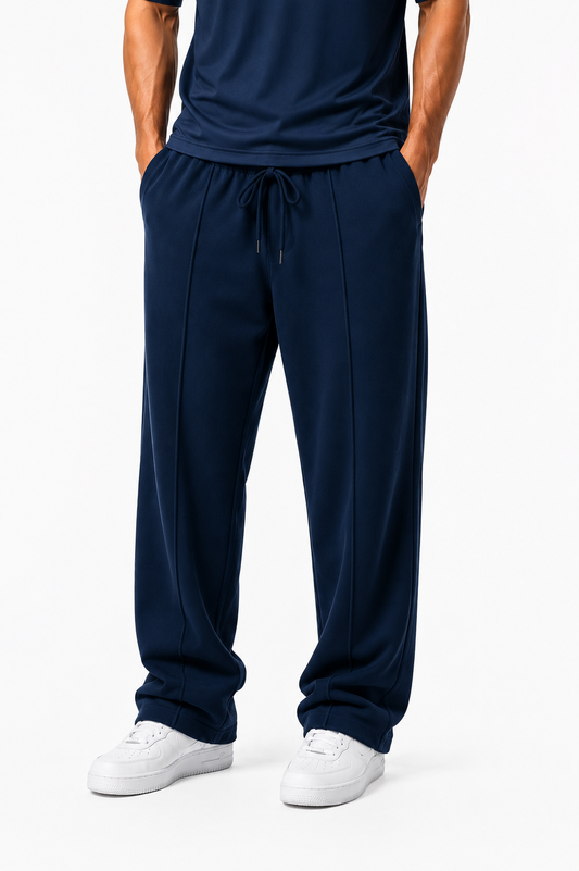MEN'S NAVY BLUE PLEATED BAGGY TROUSERS