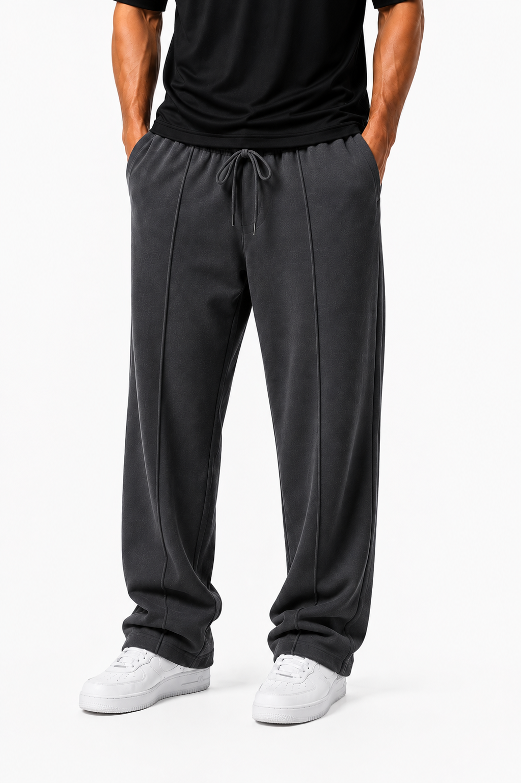 MEN'S CHARCOAL PLEATED BAGGY TROUSERS