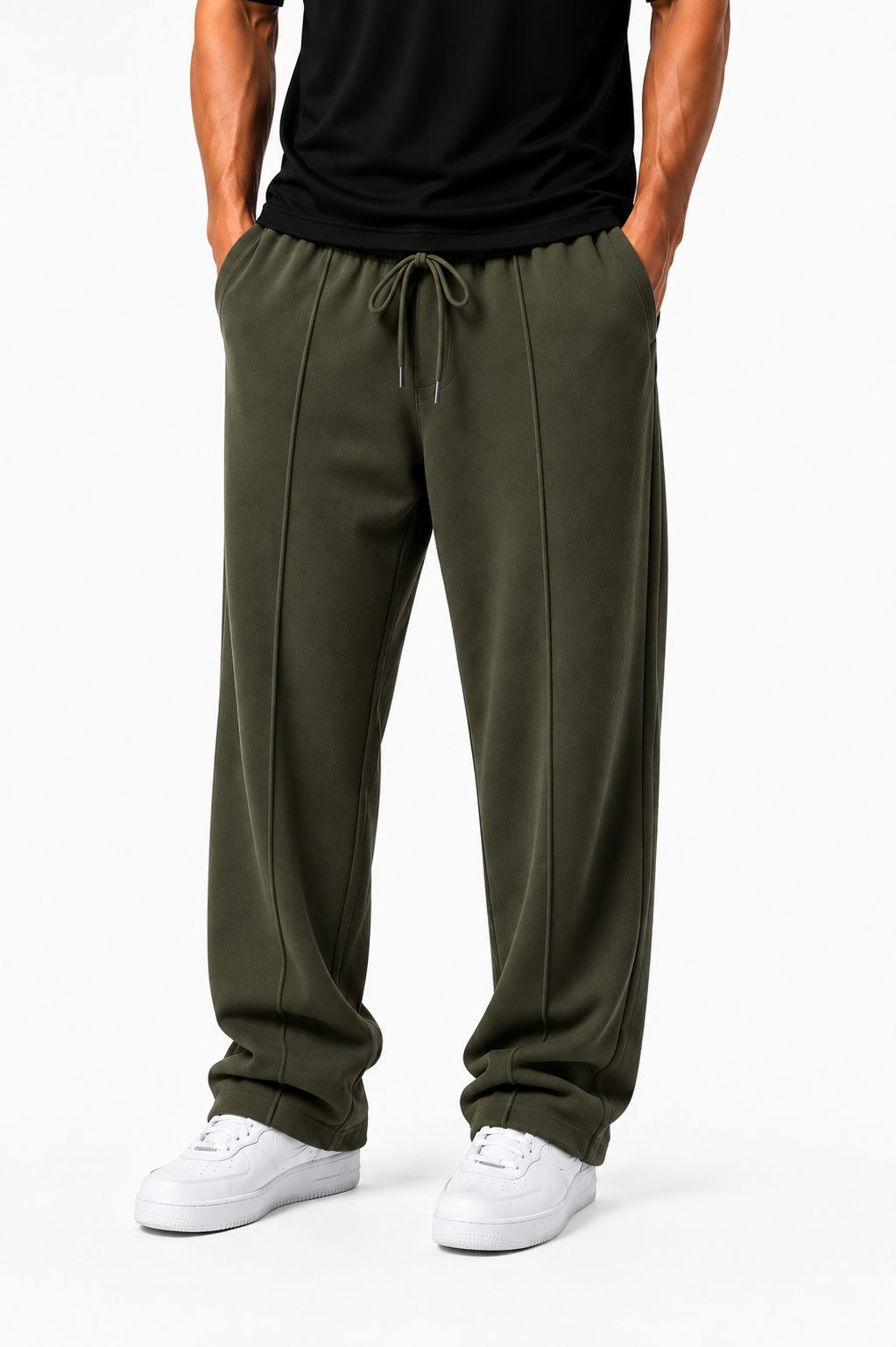 MEN'S OLIVE GREEN PLEATED BAGGY TROUSERS
