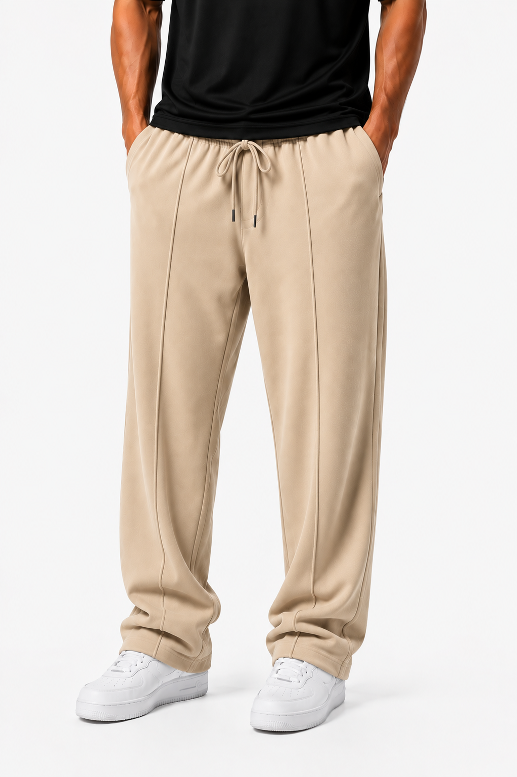 MEN'S BEIGE PLEATED BAGGY TROUSERS