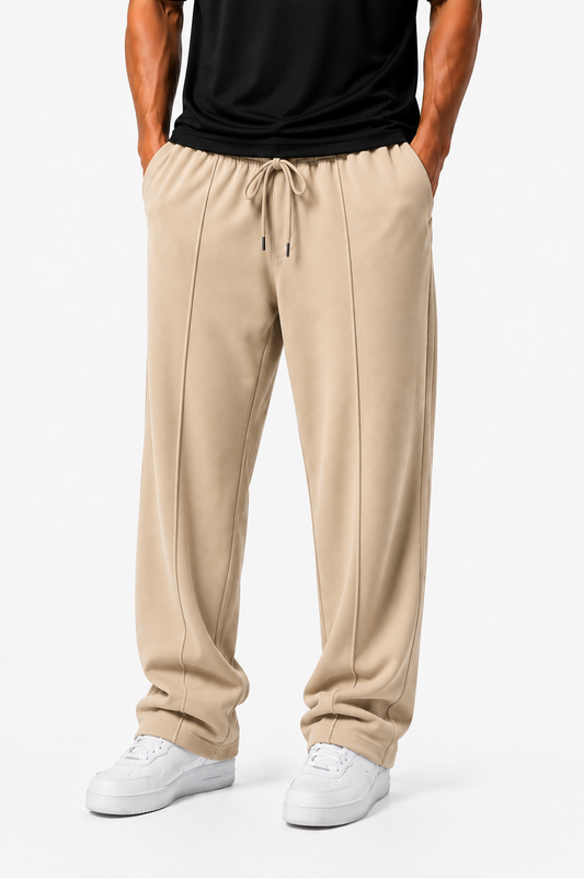MEN'S BEIGE PLEATED BAGGY TROUSERS
