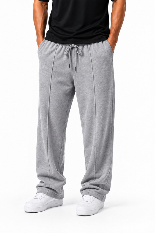 MEN'S HEATHER GREY PLEATED BAGGY TROUSERS