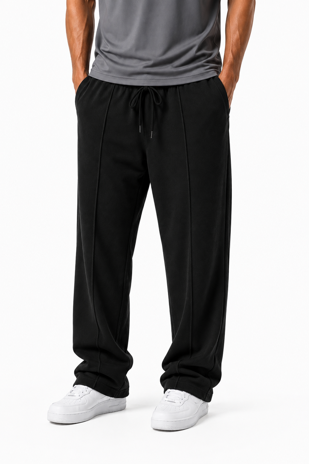 MEN'S BLACK PLEATED BAGGY TROUSERS
