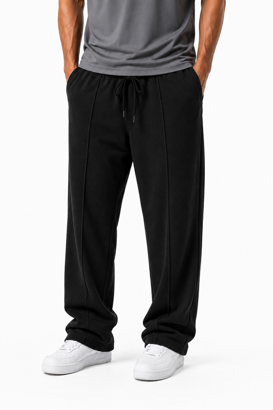 MEN'S BLACK PLEATED BAGGY TROUSERS